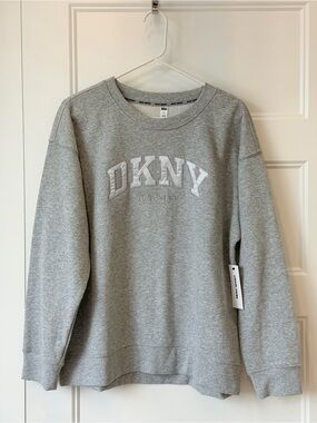 DKNY Heather Gray Embroidered Logo Crewneck Sweater
